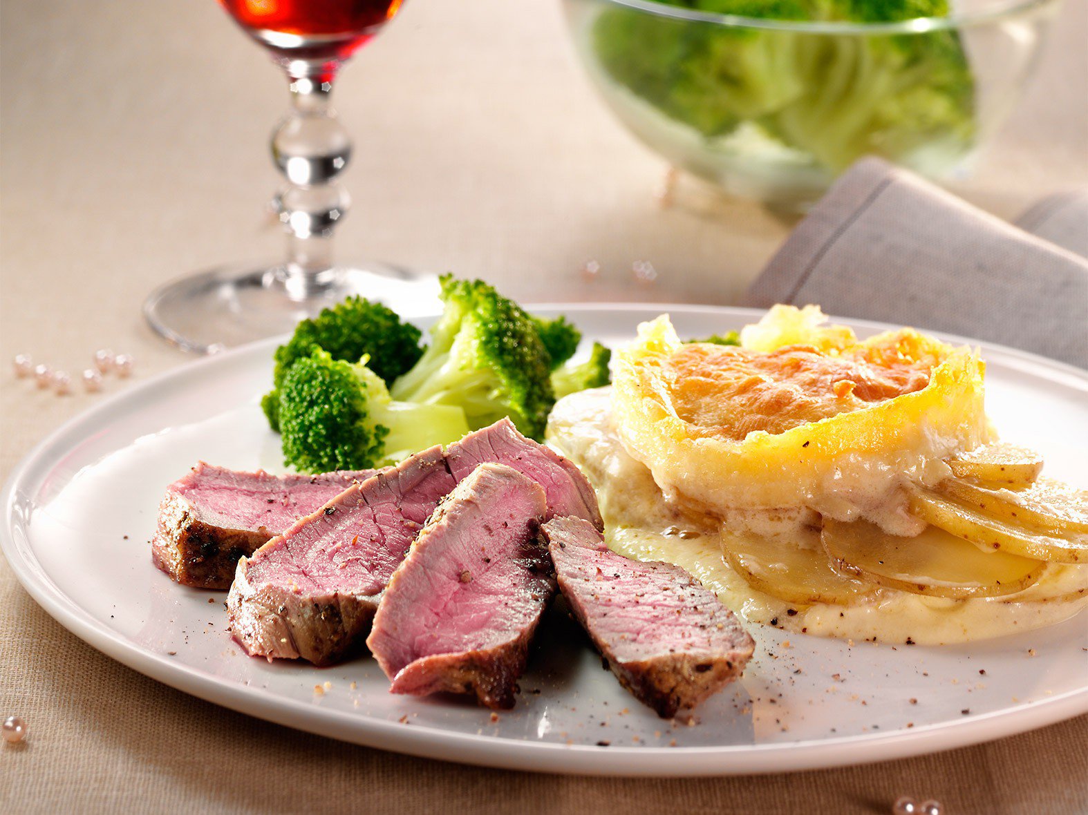 Chateaubriand, gratin dauphinois et brocoli